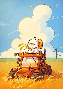 Duck on a Tractor in Field