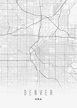 Denver, USA - Gray Minimal Street Map Poster
