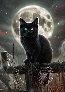 Black Cat In Moonlit Night