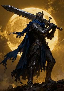 Armored Knight with Greatsword and Golden Moon