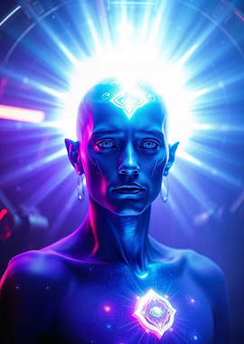 Blue Alien Arcturian with Glowing Halo
