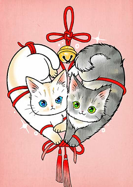 Two Cats in Heart-Shaped Knot
