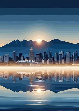Vancouver Skyline Reflection at Sunset