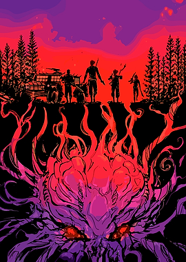 Apocalyptic Team Facing a Monster