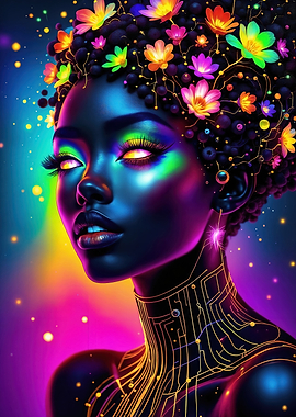 Neon Floral Woman Portrait