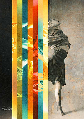 Surreal Dancer Fractured Colour Stripes Abstract_Art