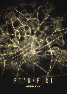Frankfurt, Germany - Glowing City Map