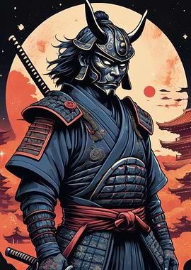 Samurai Warrior with Moonlit Backdrop