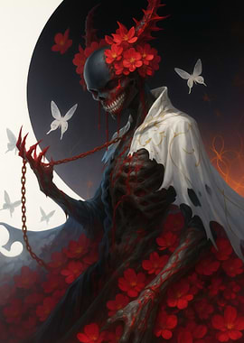 Floral Skull with Butterflies and Chain