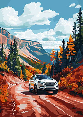 White SUV on Mountain Road