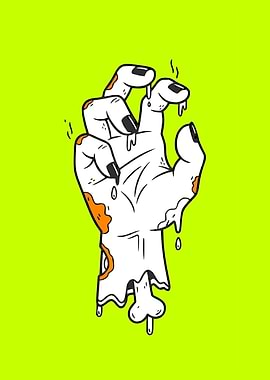 Cartoon Zombie Hand on Green Background