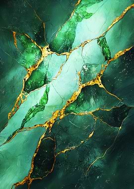 Emerald Green and Gold Abstract Art