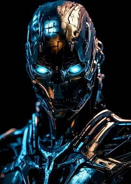 Futuristic Robot Portrait with Glowing Eyes