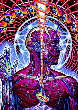 Anatomical Figure with Eyes and Rainbows