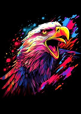Colorful Eagle Portrait on Black Background