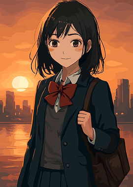 Anime Girl at Sunset