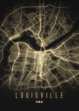 Louisville, USA - Glowing City Map at Night