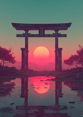 Torii Gate Sunset Reflection