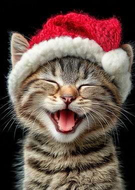 Smiling Kitten with Santa Hat