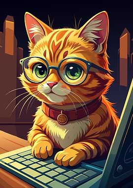Cat with Glasses on Laptop