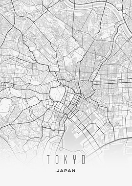 Tokyo, Japan - Modern Minimal Gray Map Print