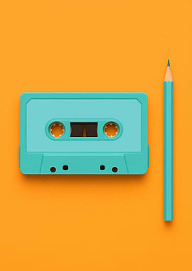 Retro Rewind Pop Art Cassette Tape with Pencil