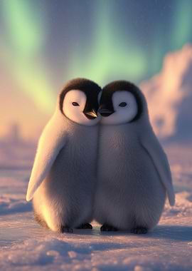 Two Baby Penguins Hugging