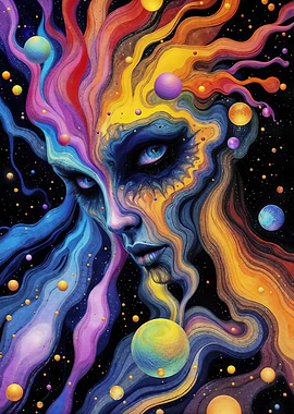 Cosmic Being with Colorful Flowing Energy
