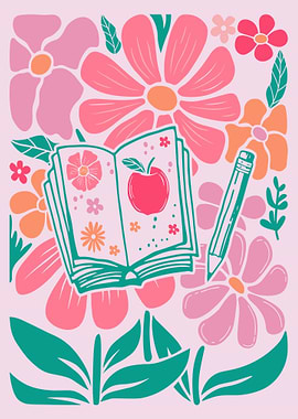 Floral Book and Pencil Illustration