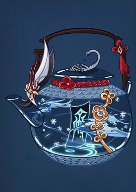 Elegant Blue Teapot with Crane Detail