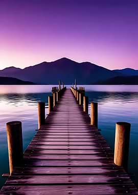 Wooden pier at sunset over lake Nature