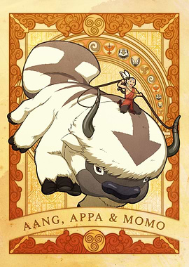 Aang, Appa & Momo in Art Nouveau Style