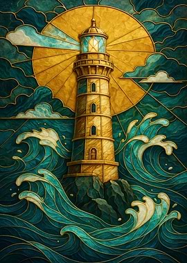 Lighthouse in Stained Glass Style
