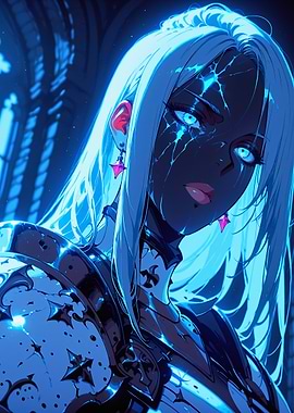 Anime Knight with Glowing Blue Eyes
