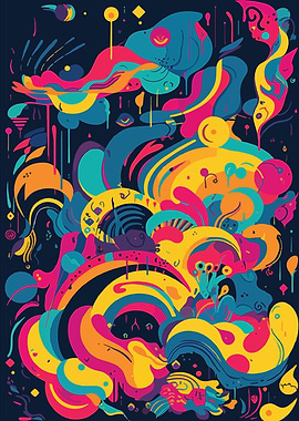 Colorful Abstract Shapes on Dark Background