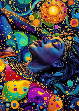 Dreamy Woman with Colorful Abstract Background