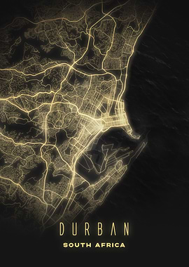 Durban, South Africa - Luminous City Map Poster