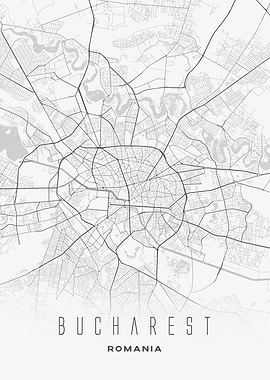 Bucharest, Romania - Modern Minimalist City Map Print