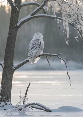 Snowy Owl in Winter Landscape