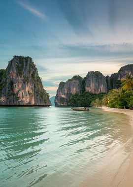 Tropical Beach with Limestone Cliffs