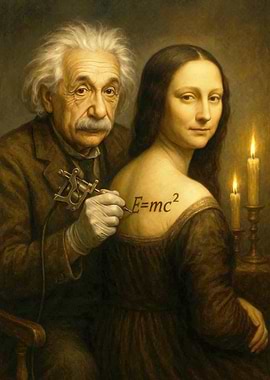 Einstein tattooing Mona Lisa