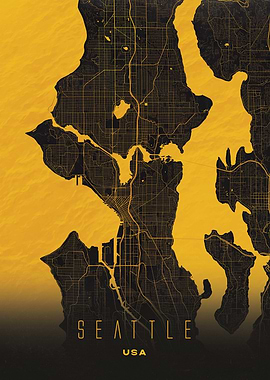 Seattle, USA - Modern Gold Grid City Map