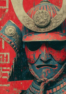 Samurai Warrior in Red and Blue