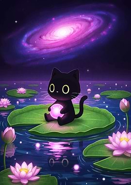 Cosmic Cat on Lily Pad