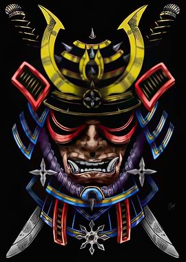 Samurai Mask and Armor Illustration