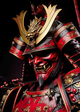 Samurai Warrior with Oni Mask