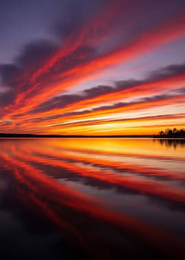 Fiery Sunset Reflection on Water