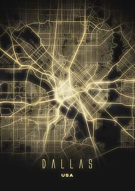 Dallas, USA - Glowing Urban Streets City Map