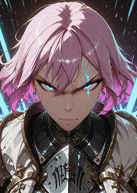 Anime Warrior Girl with Glowing Eyes