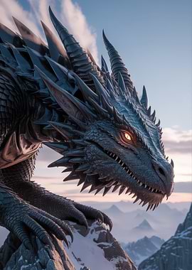 Dragon Perched Atop Snowy Mountain Peak